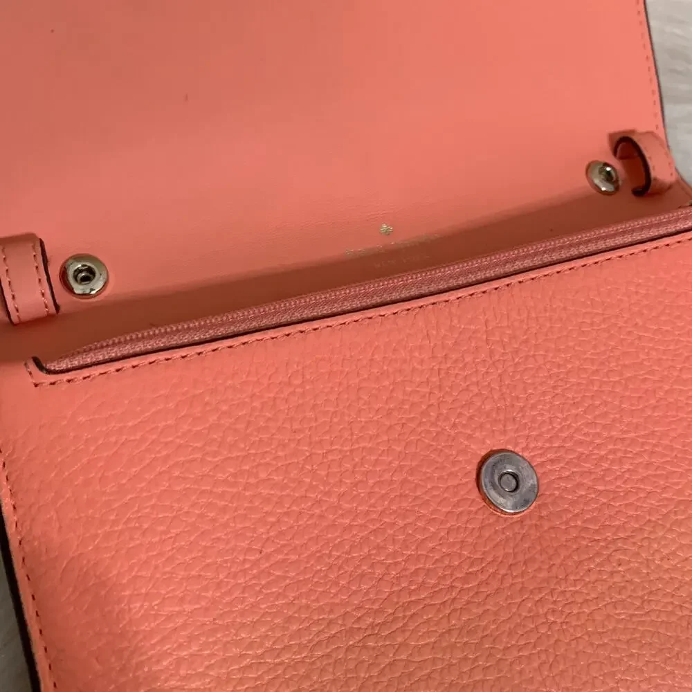 KATE SPADE Melon Pebbled Leather MARTI Large Slim Flap Wallet w/XBody Strap